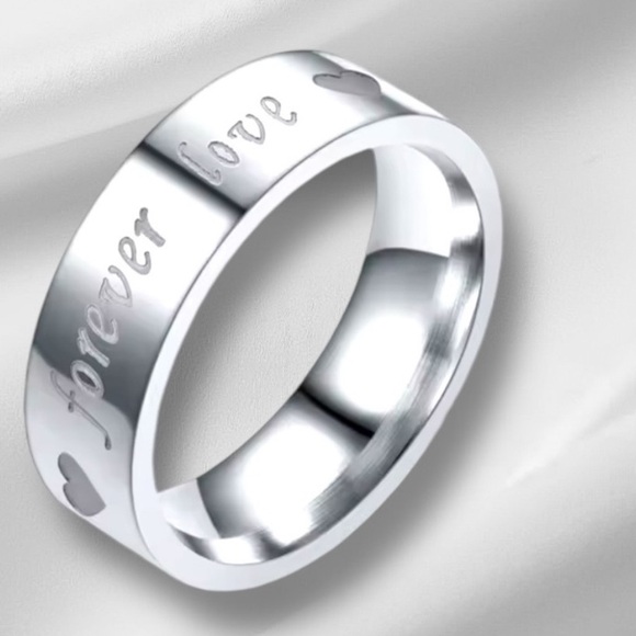 NWT Silver 2 Ring Set *Forever Love* Stainless Steel Band Rings - Picture 11 of 11